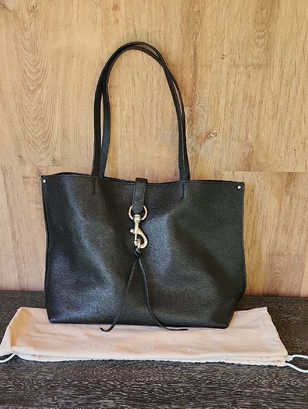 Rebecca Minkoff Black Pebbled Leather Tote with Silver Hardware